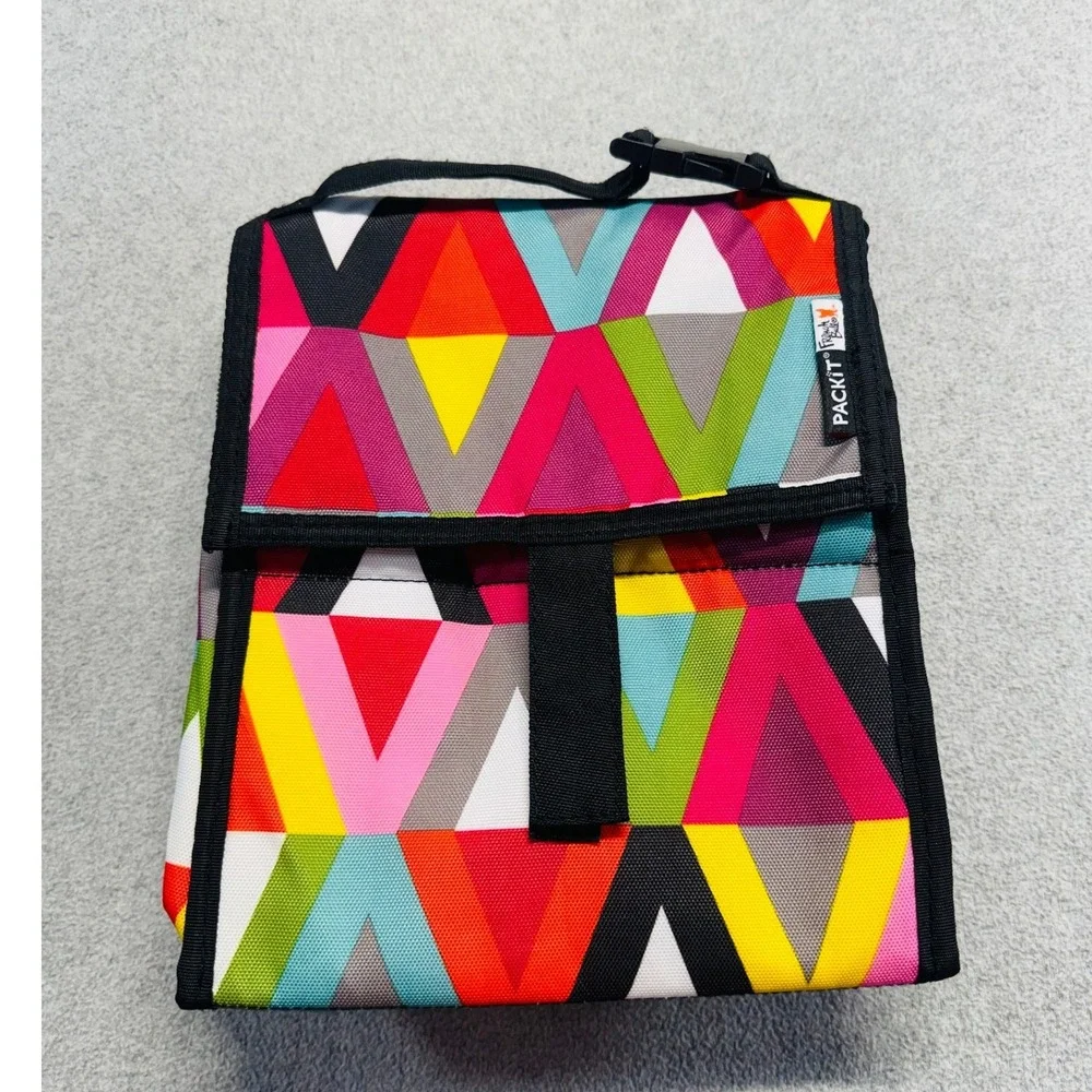 PackIt French Bull Freezable Lunch Bag Multicolor Geometric Insulated Foldable